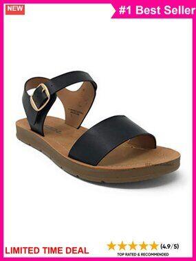 Women's Strappy Ankle Wrap Buckle Flat Sandals - Synthetic Rubber Sole, Faux